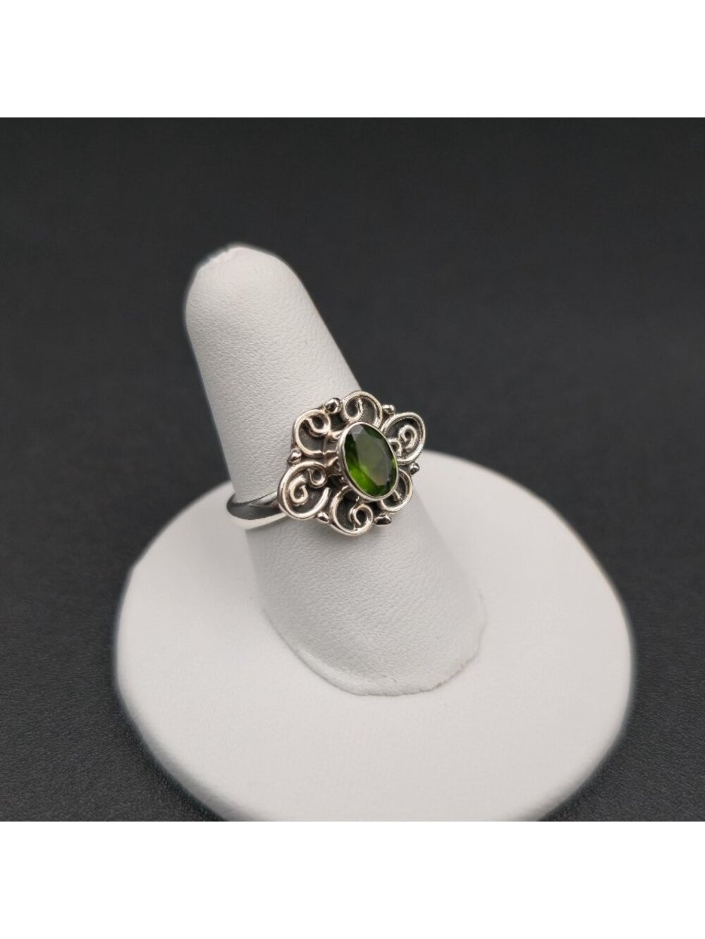 Size 6.25 Sterling Silver Filigree Russian Chrome Diopside Solitaire Ring A7486 - Picture 3 of 9